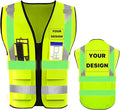 YOWESHOP High Reflective Visibility Safety Vest with Pockets and Zipper Custom Your Logo Safety Workwear