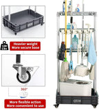 Storage Shelf Broom mop Holder Hold Your Cleaning Supplies Janitorial cart Steel Organizer Wire Rack