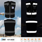 TCCFCCT Mesh Safety Vest for Men Women, 9 Pockets High Visibility Reflective Safety Vest, Hi Vis Construction Vest with Reflective Strips, Meets ANSI/ISEA Standards, (Black, Small)