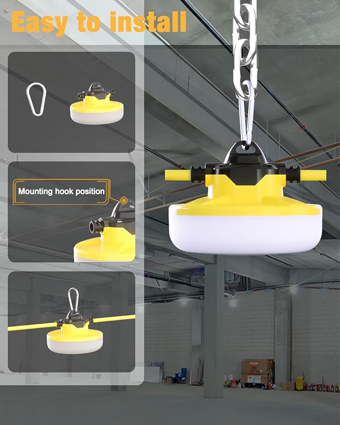 LED Construction String Light 100FT, 130W 16000Lm Industrial LED String Work Lights with 10 Bulbs, Linkable 5000K Super Bright Temporary Lighting for Construction Site, Job Site, Work Site