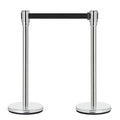 DuraSteel Crowd Control Barriers Line Dividers - Silver Stanchion Stainless Steel Posts with 6.5ft Black Retractable Belt Ropes - for Store Queues, Airport Lines, Event Entries - 2 Set/Pack