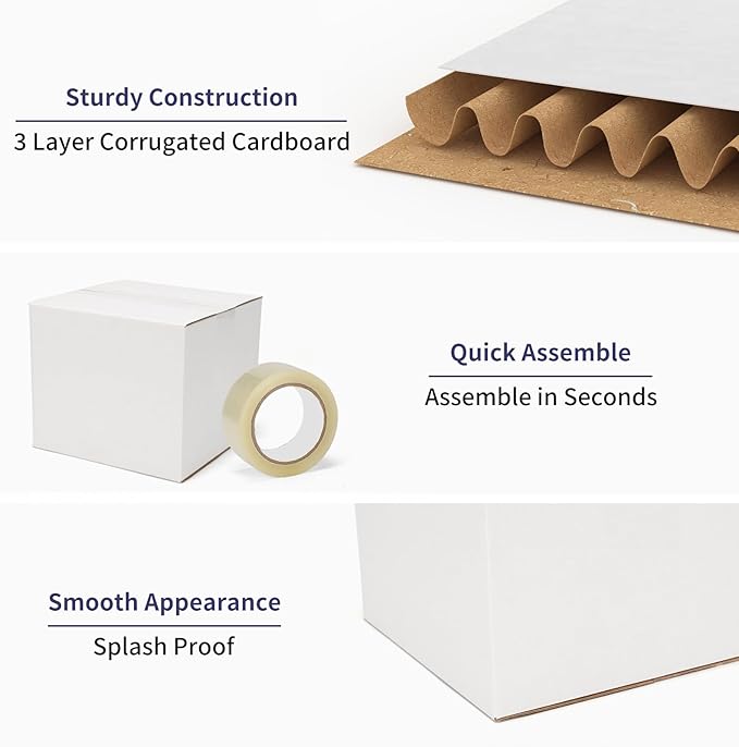 Shipping Boxes 7X7X6 Set of 40, White Corrugated Cardboard Box for Mailing Business Packaging