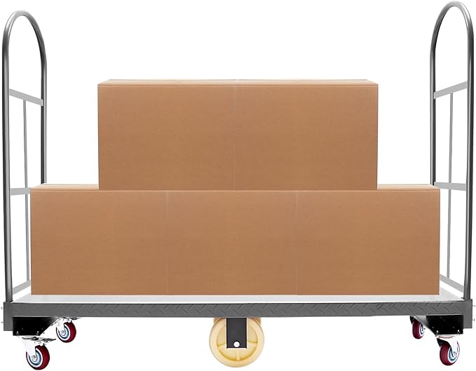 Heavy Duty, Narrow Aisle U-Boat Platform Truck, Premium Hand Truck Can Hold Loads Up to 2,000 Pounds, 15.7x64.6 Inch Steel Deck