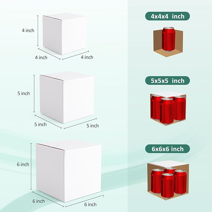 Eupako 30 Pack Small Shipping Boxes Assorted Sizes, 4x4x4 & 5x5x5 & 6x6x6 10 PCS Each Small Boxes, White Corrugated Box Mailers, Cardboard Boxes for Packaging Small Business, Mailing