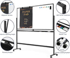 Large Dry-Erase Rolling Magnetic Whiteboard - 70 x 36 Inches White Board Height Adjust Double Sides Mobile Portable Easel on Wheels, Dry Erase Board with Stand for Office, Home & Classroom