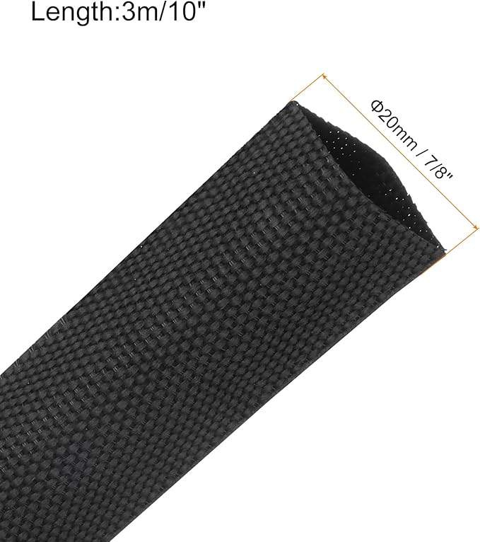 MECCANIXITY Braided Cable Sleeves Heat Shrinkable Fabric Sleeving, 7/8" 10ft Black 2:1 Ratio Heat Shrinkable Cord Protector for Harness Cable, Network Cable Protection, Cable Management