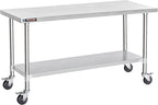 DuraSteel 30x72 NSF Stainless Steel Cart - Heavy Duty Food Prep Table with Undershelf - Rolling Kitchen Island on Wheels for Commercial Restaurant Kitchen, Garage, Outdoor Cooking, BBQ Grill, Counter