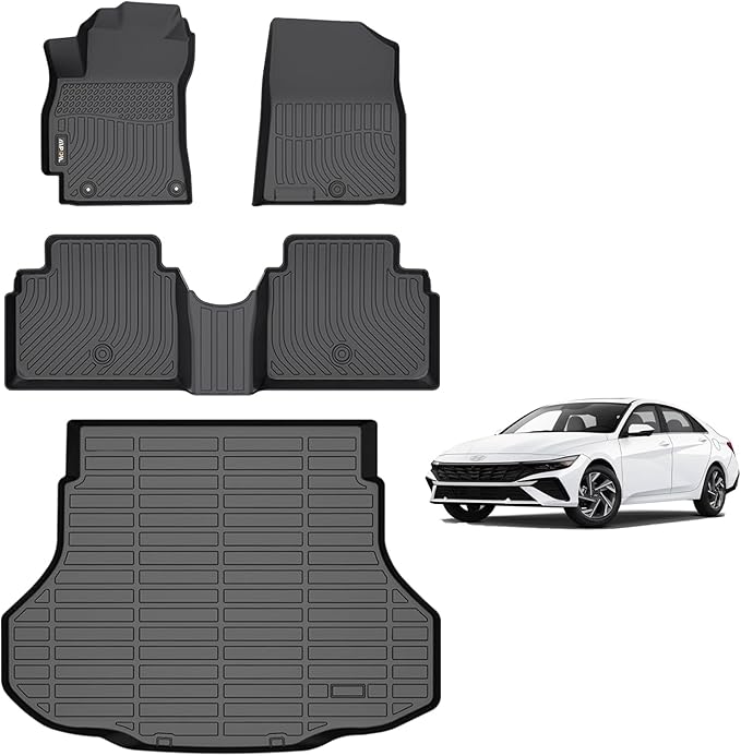 AIPOIL® Floor Mats & Cargo Liner Set for 2021-2026 Hyundai Elantra & Elantra N (Not for Hybrird) All Weather Protection TPE Anti-Slip Automotive Full Set Custom Car Mats Accessories - Black