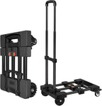 Heavy-Duty 500LB Capacity Hand Truck with One-Touch Retractable Handle & Extendable Plate, Portable Collapsible Dolly Cart with 4 Wheels w/Brakes Folding Luggage Cart for Travel/Home Use, Black
