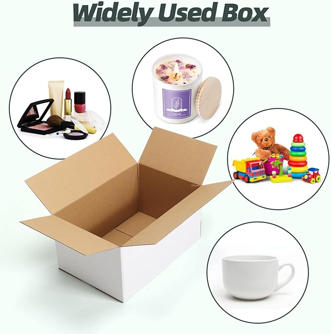 CRUGLA 12x8x6 White Shipping Boxes Set of 15, White Corrugated Cardboard Boxes for Small Business Shipping Mailing Packing