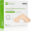 NeuHeils Silicone Super Absorbent Wound Dressing 5''x5'' 10 Packs, Self-Adhesive Waterproof Bandage with Ultrasorb Polymer Pad for Heavy Exudates Wound