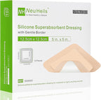 NeuHeils Silicone Super Absorbent Wound Dressing 5''x5'' 10 Packs, Self-Adhesive Waterproof Bandage with Ultrasorb Polymer Pad for Heavy Exudates Wound