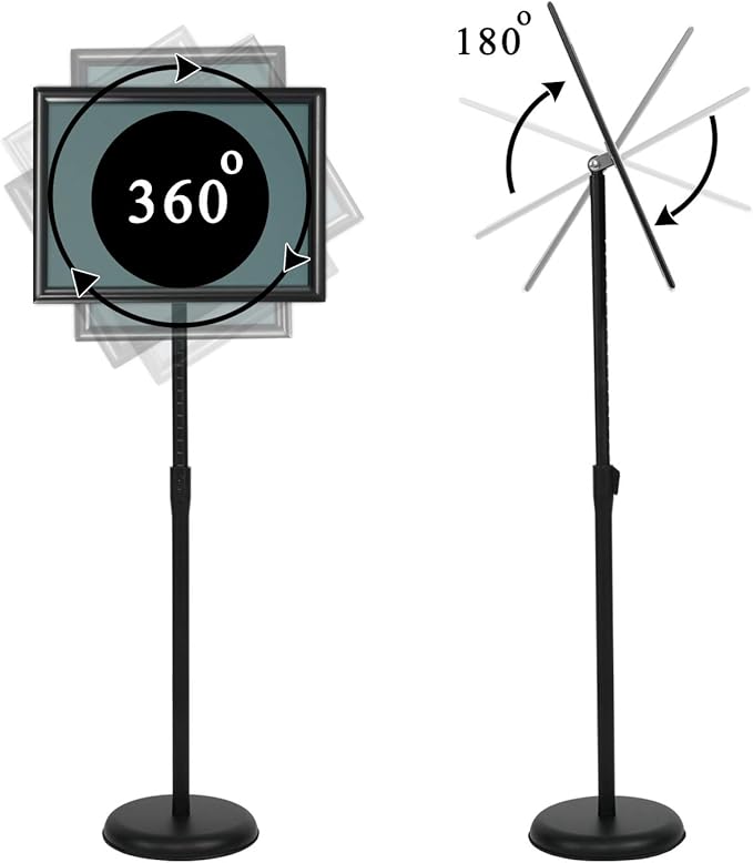 8.5 x 11 Inch Adjustable Pedestal Sign Poster Stand, Heavy Duty Floor Standing Sign Stand Aluminum Snap Open Display Frame for Vertical and Horizontal View Sign Displayed(Black)
