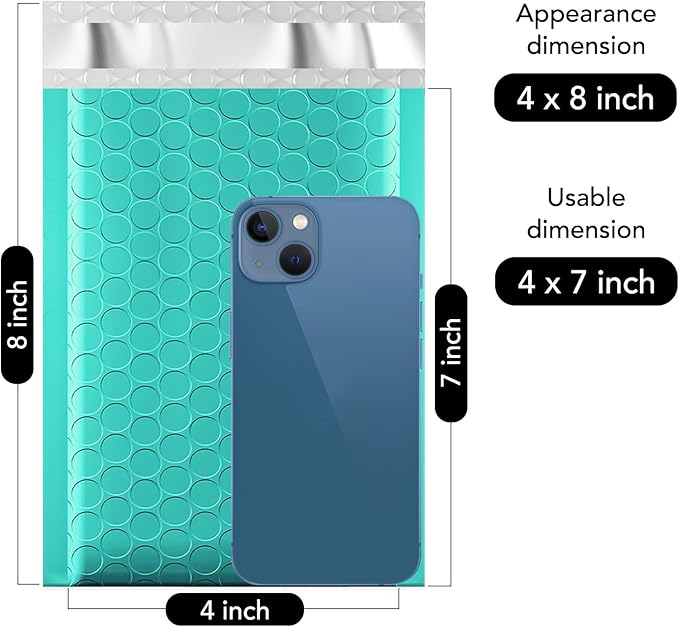 Fuxury Bubble Mailers 4x8" Teal Padded Envelopes 1000Pack Strong Adhesion Thick Padded Mailers for Small Business Mailing Small Items,Jewelry,Makeup