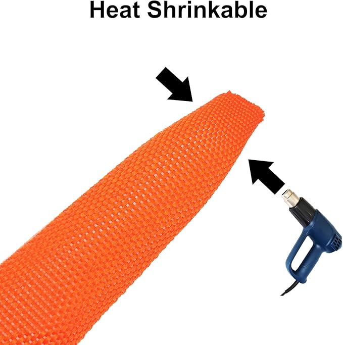MECCANIXITY Braided Cable Sleeves Heat Shrinkable Fabric Sleeving, 2" 3ft Orange 2:1 Ratio Heat Shrinkable Cord Protector for Harness Cable, Network Cable Protection, Cable Management