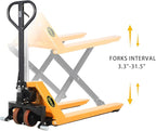 APOLLO Scissor Pallet Jack - Manual High Lift Pallet Truck, 45 x 27 Forks, 2200 lbs Capacity, 31.5" Lifting Height, Only for Open-Bottom Pallets