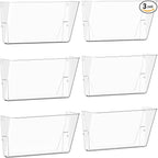 Clear Acrylic Single Pocket, Plastic Hanging Wall Mount File Holder for Office Home (Clear, 6 Pack)