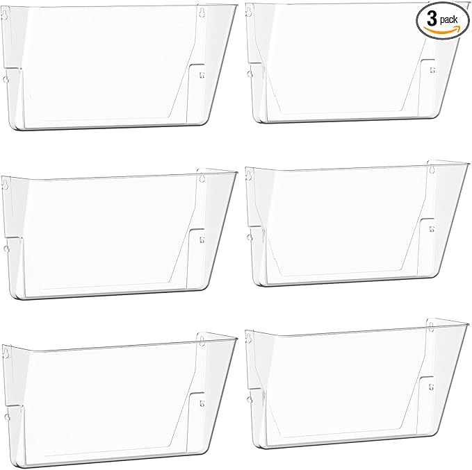 Clear Acrylic Single Pocket, Plastic Hanging Wall Mount File Holder for Office Home (Clear, 6 Pack)
