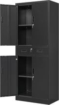 Metal Storage Cabinet, 71" H x 28" W x 16" D Locking Storage Cabinet with Adjustable Shelves and One Drawer, Steel Cabinet for Office, Garage, Home, School, Utility (Black)