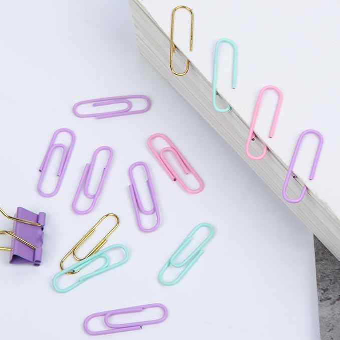 Cute Paper Clips Binder Clips Combo Set, 165 Psc, Assorted Size Paper Clips for Office, Cute Office Supplies Set, Purple (Unicorn Color)