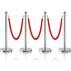4Pcs Sliver Stanchion Post Queue Velvet Ropes and Posts with Soild Base and 3pcs 5 Ft Red Velvet Ropes Carpet Ropes Posts Stanchion Set Crowd Control Barriers for Party Supplies