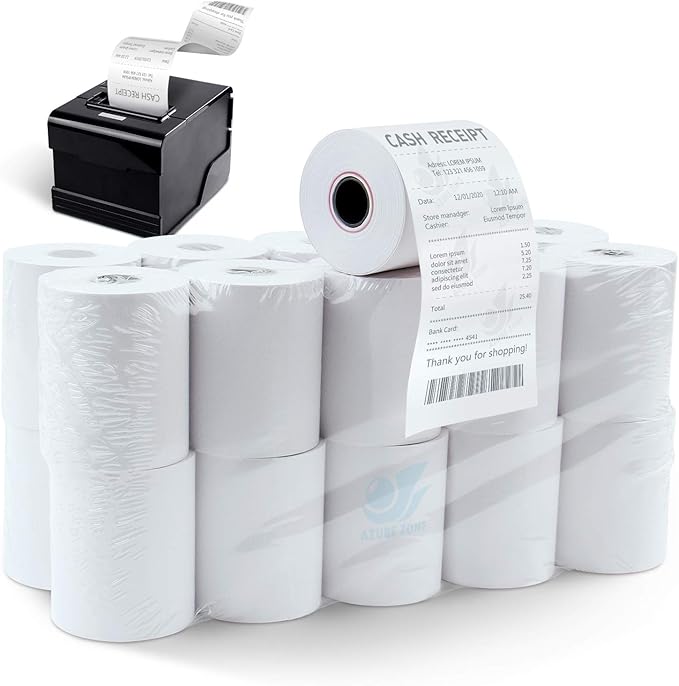 Azure Zone, Thermal Paper Rolls 2-1/4 X 85ft, 50 Rolls, Fits Most POS Machines and Cash Registers, Great for Businesses and Sales