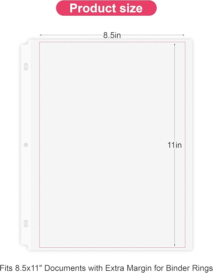 50-Pack Heavy Duty 8.5"x11" Sheet Protectors - Top-Loading Acid-Free & Waterproof for Photos, Certificates, School, Office, Legal Documents, Medical Records, Teachers, Artists (50)