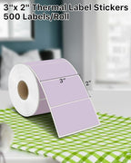 iEager 3" x 2" Thermal Labels, Rectangle Thermal Printer Stickers, Self-Adhesive Durable Sticker with Perforation Line, 500 Labels/Roll, Purple
