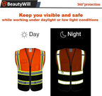 Custom Safety Vest Customized Logo Mesh Vest Class 2 High Visibility Reflective Vest with Pockets Orange Workwear（Orange Black，XL ）