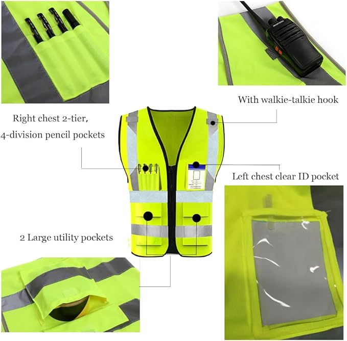 YOWESHOP High Reflective Visibility Safety Vest Custom Your Logo Safety Workwear with Reflective Strips and Pockets