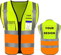 YOWESHOP High Reflective Visibility Safety Vest Custom Your Logo Safety Workwear with Reflective Strips and Pockets