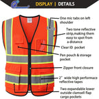 Safety Vest for Men Women Reflective with 5 Pockets and Zipper Front Mesh High Visibility Vest Hi Vis Construction Work Vest,Meets ANSI/ISEA Standards(EK175-Orange-2XL)