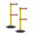 CCW Series WBB-200D - Set of 2 Retractable Dual Belt Stanchion Safety Barrier, Heavy-Duty Rubber Base Yellow Post (9 Foot Belt, Red with"Danger - Keep Out" White Letters Belt)