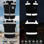 TCCFCCT Construction Vest 5 Pockets Reflective Safety Vest for Men Women, High Visibility Work Vest with Tabs for Walkie-talkie, Durable to Use, Meets ANSI/ISEA, Black, S