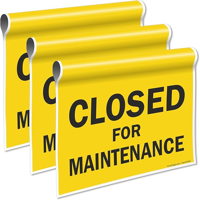 SmartSign 3-Pack 'Closed For Maintenance' Hanging Doorway Barricade Sign, Spring-loaded Adjustable Twist-To-Tighten Aluminum Pole & 11.25" x 18" Vinyl Safety Sign Kit, USA-Made