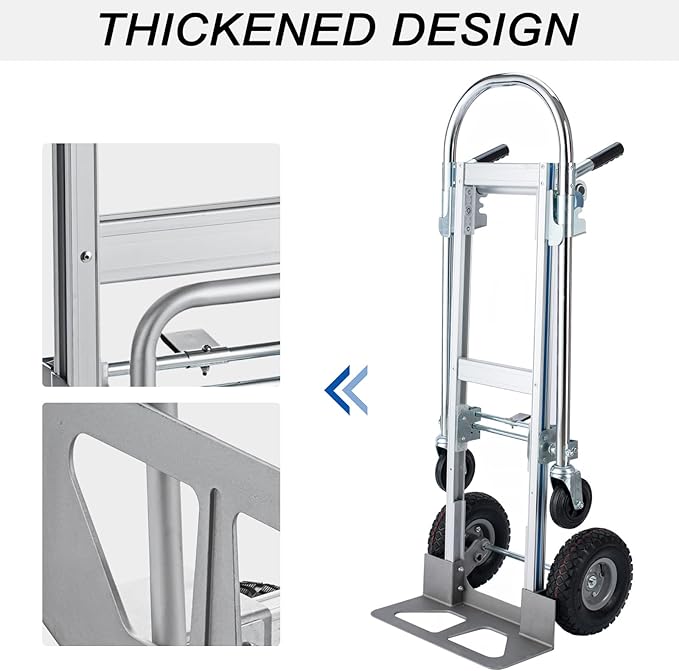 2 in 1 Hand Truck 800 LBS Weight Capacity Heavy Duty Convertible Hand Trucks Durable Aluminum and Steel Construction 4 Wheels Hand Truck Dolly