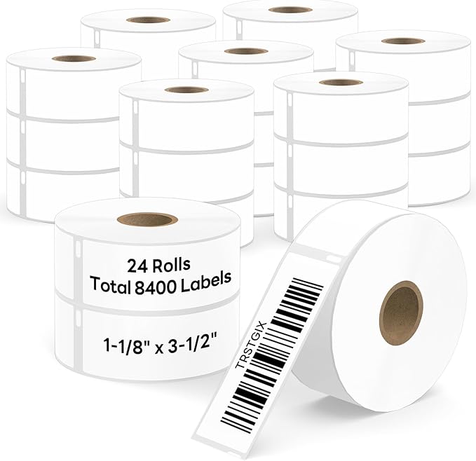 Compatible DYMO 30252 (1-1/8" x 3-1/2") Direct Thermal Address Labels, Replacement for DYMO LabelWriter 450, 4XL, Rollo, Zebra Printers – NOT for 550 & 5XL (24 Rolls / 8400 Labels), TRSTGIX