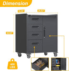 4-Drawer Rolling Tool Chest, Metal Tool Storage Cabinet on Wheels, Heavy Duty Tool Cart with Lockable Door & Handle, Mobile Toolbox Steel Locker for Garage, Home, Workshop, Warehouse, Black