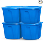 HOMZ 4-Pack Durable Molded Bin, Plastic Storage Containers w/Lids, 18 Gallon, Blue - Stackable Organizer Totes and Boxes for Bedroom, Kitchen, and Garage Organization