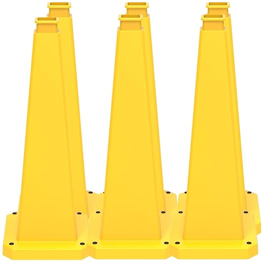 BESEA 6 Pack 28" Bright Yellow Traffic Safety Cones with Weighted Base, High-Visibility Parking Cones for Driveways, Business Parking Lots, Garages, Indoor/Outdoor Use