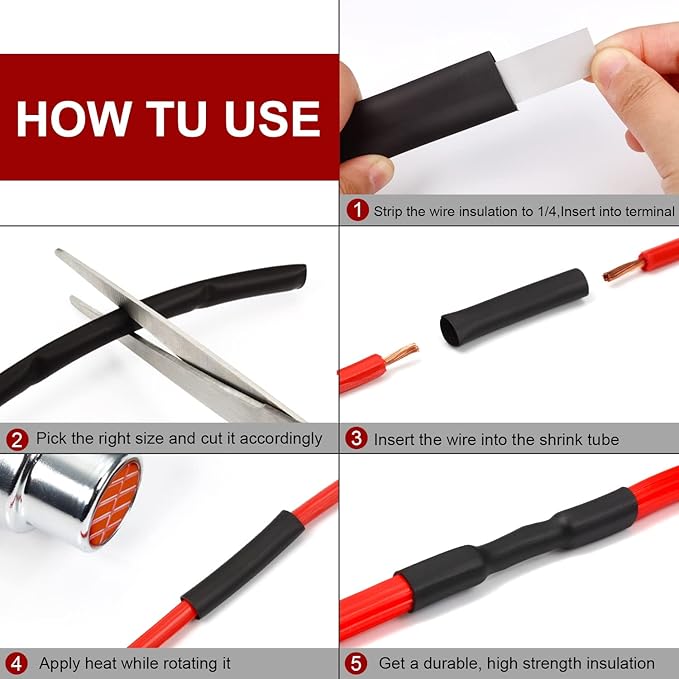 Chanzon 2:1 Ratio 1/2" (12mm) Heat Shrink Tubing 3.3Ft Roll (1M Total Length) Black Polyolefin Sleeving Wrap Shrinking 2 to 1 1pcs