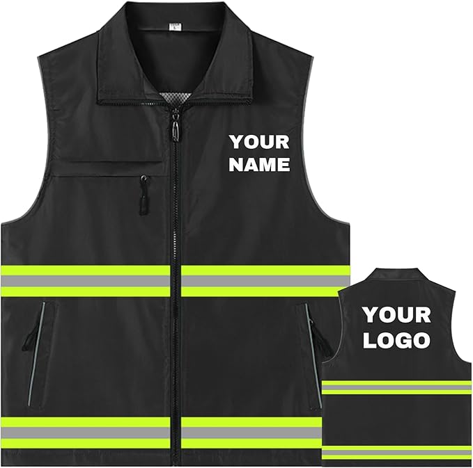 YOWESHOP Lightweight Zip-Up Safety Vest with Pockets for Outdoor Activities,Custom Logo Sleeveless Windbreaker