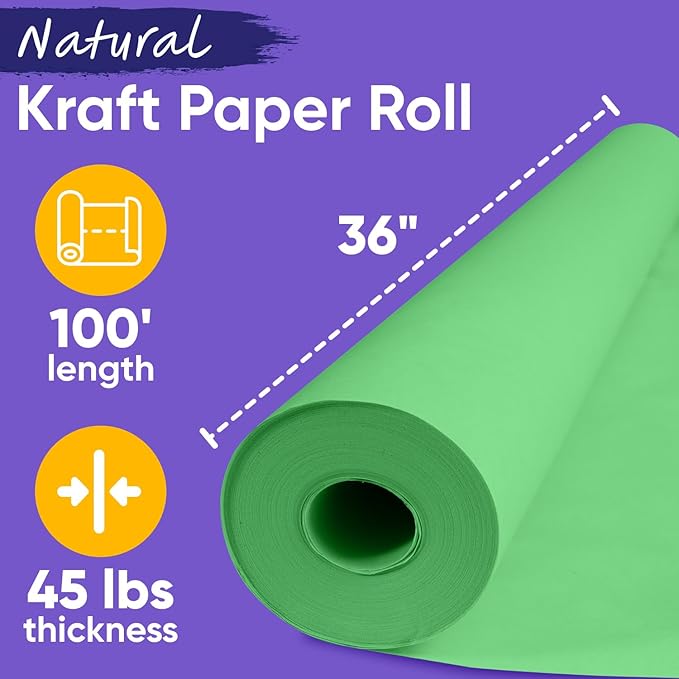 USA Made 36" x 1200" Light Green Paper Roll, 45 lbs Thickness, Kraft Paper for School, Bulletin Board, American Quality Colored Kraft Paper Roll - Non-Toxic, Odorless, Safe for Kids