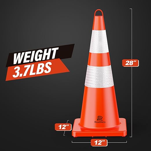 RoadHero 6 Pack Traffic Cones 28 Inch Safety Cones with Reflective Collar Orange Cones with Handle PVC Heavy Duty Cones for Parking Lot, Driving Training