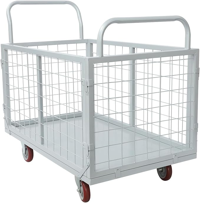 4-in-1 Heavy Duty Platform Truck Cart with Removable Cage, Folding Hand Cart with 4 Wheels, 1800 Lbs Load Capacity, Multi-Purpose Push Dolly for Groceries, Warehouse, Workshop, Logistics, Silver