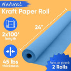 24" x 1200" (100 ft) Dark Blue Kraft Paper Roll (Value Pack of 2), 45 lbs Thickness, Made in USA Colored Kraft Paper for School, Bulletin Board - Odorless, Non-Toxic, Safe for Kids
