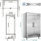 JINSONG 54" Commercial Refrigerator, 49 Cu.Ft Stainless Steel Reach-in Fridge with 2 Solid Doors, Upright Commercial Fridge for Restaurant, Bar, Shop, or Home Use