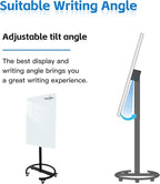 Rolling Magnetic Glass Whiteboard Standing - Small Portable Wheels Dry Erase White Board Stand with Strong Magnets, Ideal for Office, Home and Classroom(28'' X 40'')