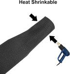 MECCANIXITY Braided Cable Sleeves Heat Shrinkable Fabric Sleeving, 1 1/4" 3ft Black 2:1 Ratio Heat Shrinkable Cord Protector for Harness Cable, Network Cable Protection, Cable Management