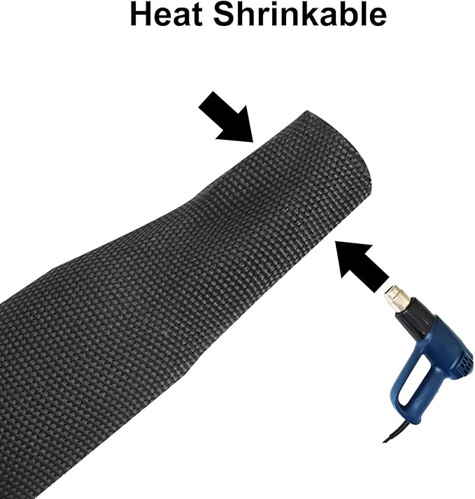MECCANIXITY Braided Cable Sleeves Heat Shrinkable Fabric Sleeving, 1 3/8" 3ft Black 2:1 Ratio Heat Shrinkable Cord Protector for Harness Cable, Network Cable Protection, Cable Management